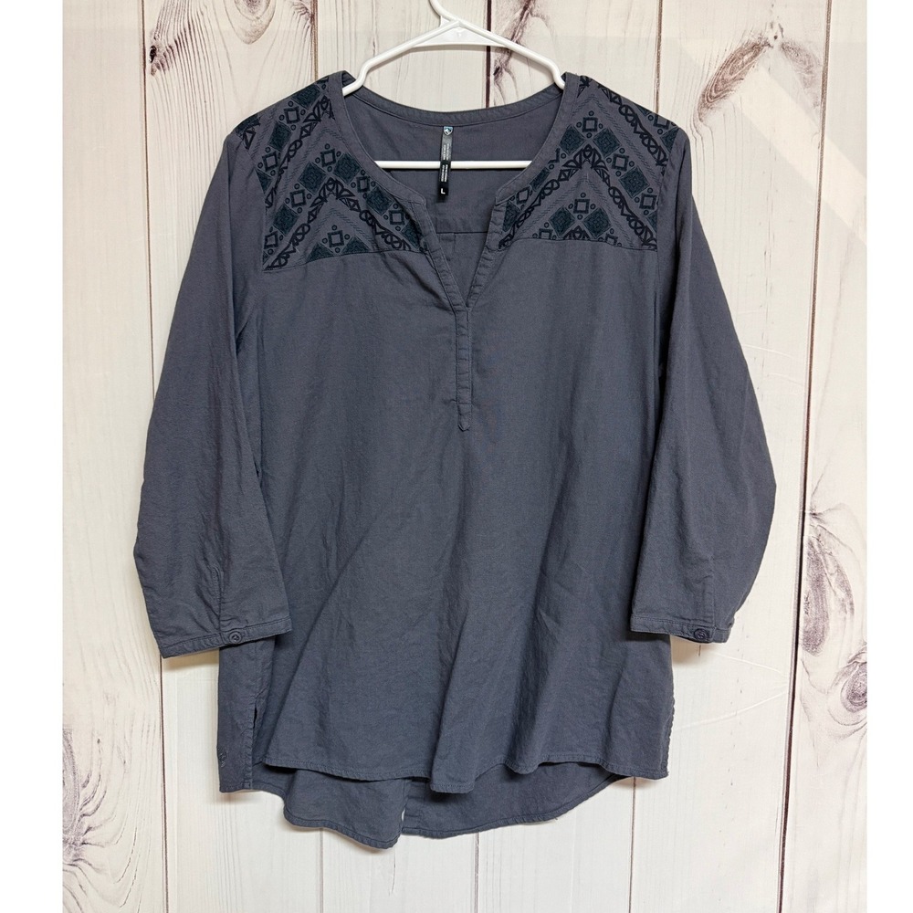 KÜHL Women's Martina Shirt Large Blue Organic Cotton EUC‎